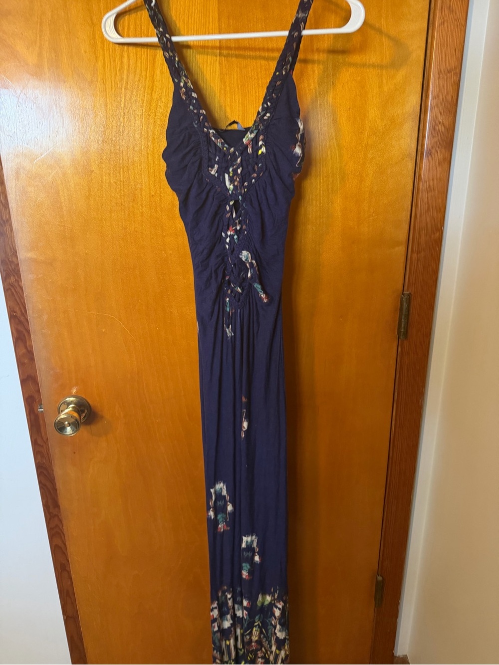 Sky larche Navy Floral Maxi Dress with Smocked Bodice